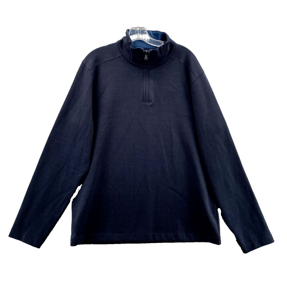 Bonobos Pullover Sweater Mens Large Black Slim 1/4 Zip Mock Neck Preppy 90s Golf